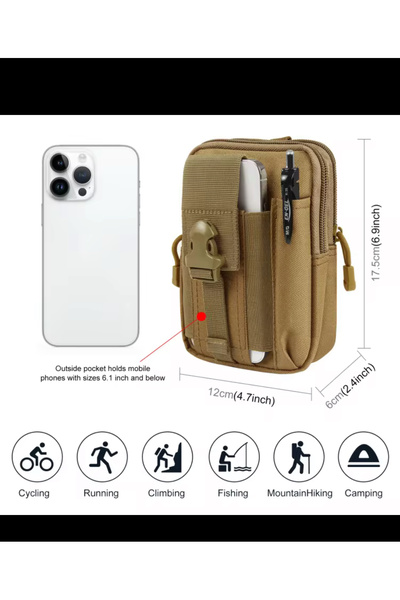 TAKSAV Taktik Modüler Mini Haki Yeşil Göğüs Bel Telefon Molle Çantası Spor Bi...
