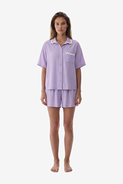 Penti Women Ella Short Sleeve Shirt Shorts Lilac Set