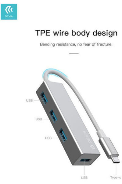 Devia Διανομέας USB 4 Θυρών USB 3.1 με θύρες USB-A Ασημί Κωδικός: 987299