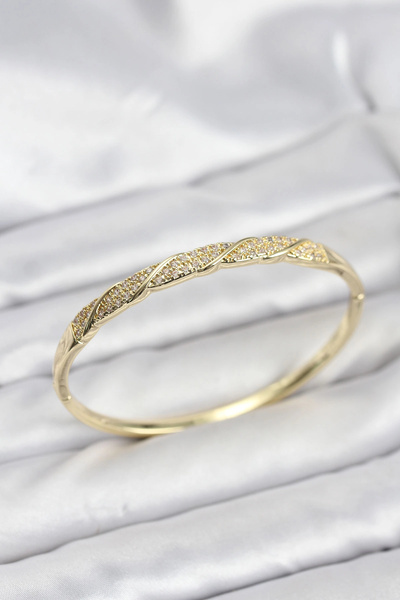 ARMÜZ Brass Gold Color Zircon Stone Model Women's Handcuff Bracelet