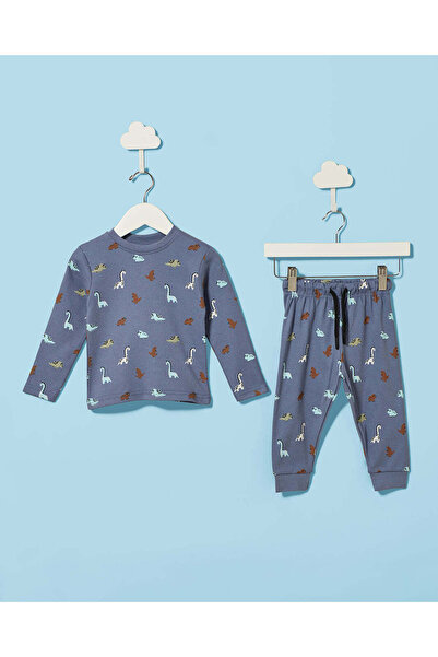 REDTAG Infant Boys Blue Dino Printed Pyjama Set