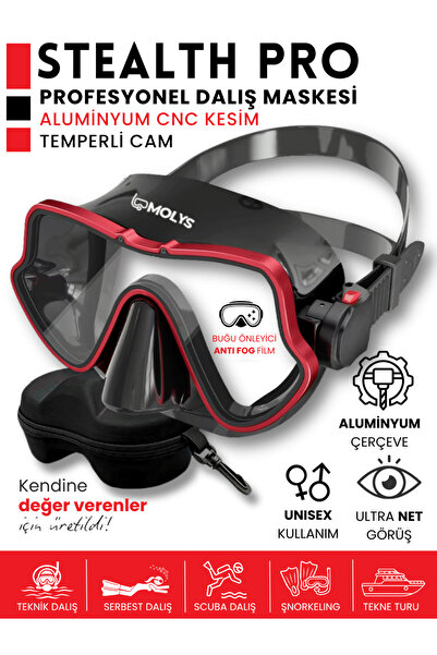 MOLYS STEALTH PRO ALÜMİNYUM DALIŞ MASKESİ + ANTI FOG (BUĞU ÖNLEYİCİ FİLM) + E...