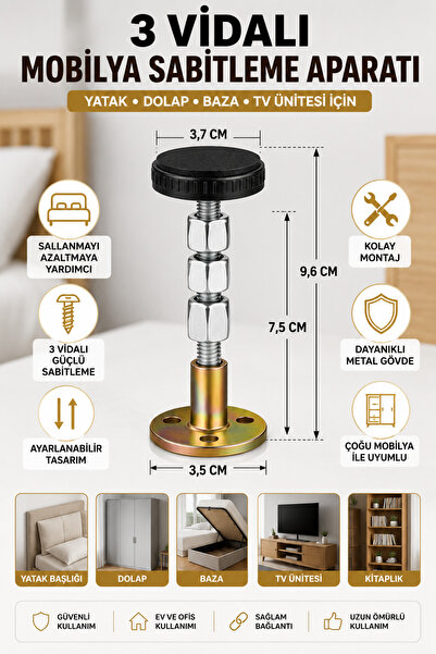 Hane Dostu 3 Vidalı Mobilya Sabitleme Aparatı Ayarlanabilir Yatak Başlığı Dol...