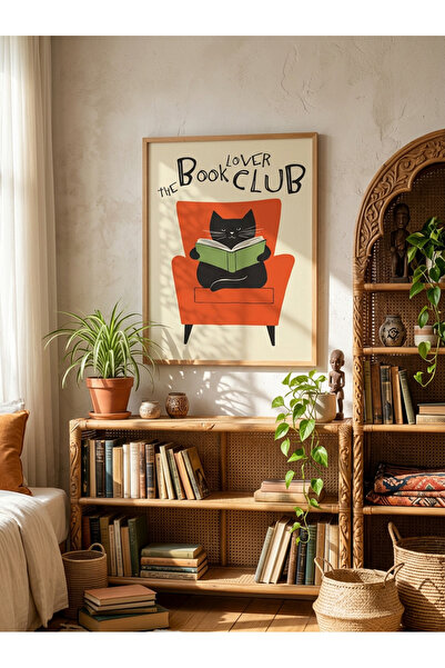 Creatick Design Kitap ve Kahve Temalı Ham Ahşap Çerçeveli Tablo Okuma Köşesi ...
