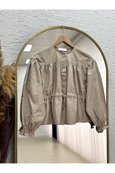MİHRA STORE Aylinay Gathered Waist Tunneled Shirt-Bn4174 Mink