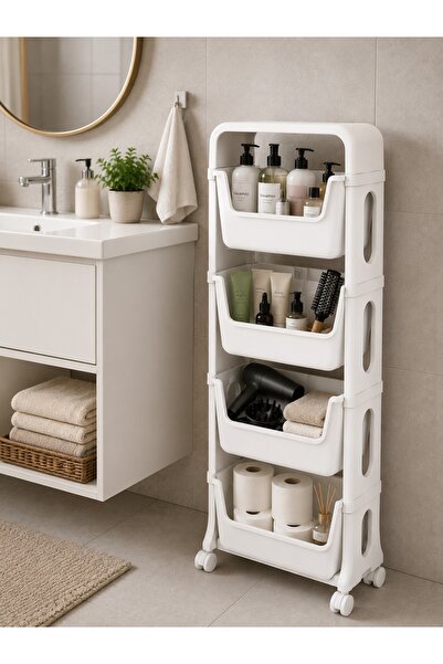 DEKOZUM FLEXİBOX 4 Katlı Banyo Dolabı Banyo Rafı Çok Amaçlı Banyo Rafı Deterj...