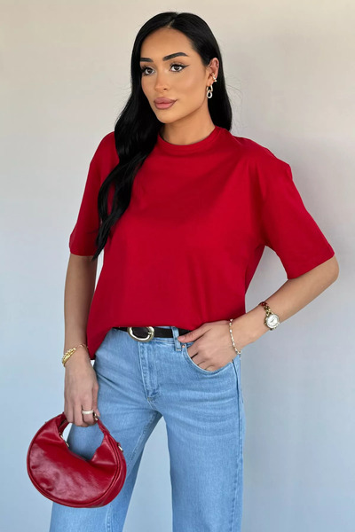 Aryena Red Oversize Basic T-Shirt