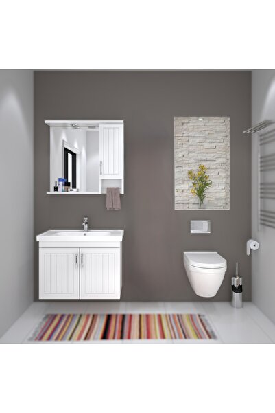 DENKO Lotus 80 cm Beyaz Banyo Dolabı