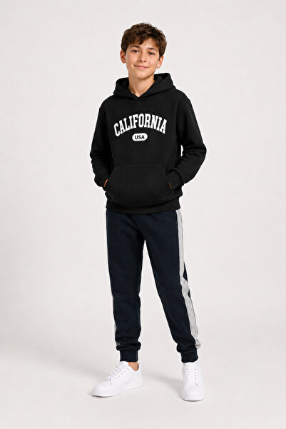 han elegant California Text Printed Unisex Hooded Unisex Kids Tracksuit Set w...