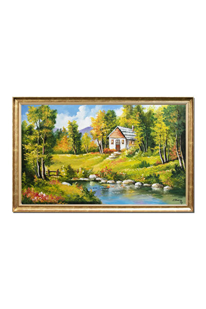 artnova Κορνιζαρισμένος, χειροποίητος πίνακας καλοκαιρινού τοπίου, Στο εξοχικ...