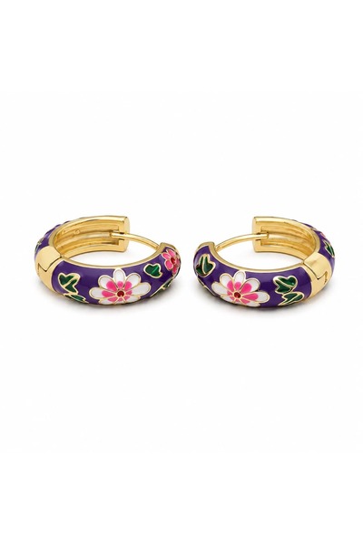 LEROSY CO. Special Series Floral Pattern Enamel Hoop Earrings