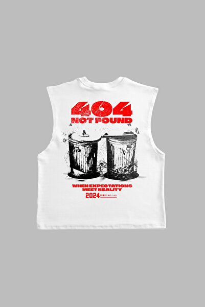 Sekizbiraltı 404 Not Found Printed White Zero Sleeve T-Shirt