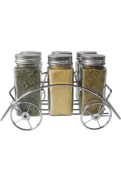 ORCHID 6-Piece Glass Spice Jar Set with Chrome Cart Stand