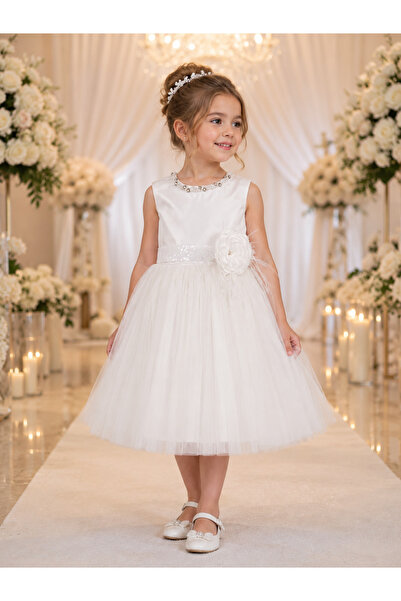 Lindissima Girl's Beaded Collar Sparkling Sequin Belted Detachable Bow Heart ...