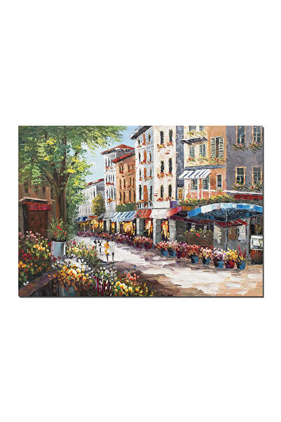 artnova Ръчно рисувана картина на градски пейзаж, На улицата на цветята, 100x...