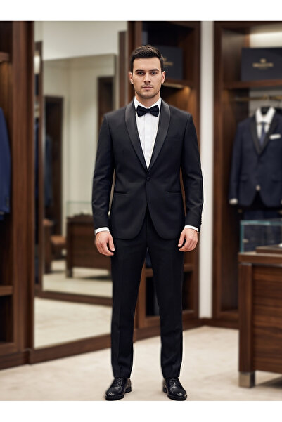 crispino Erkek Takım Elbise Premium Kumaş Smokin Slim Fit Kalıp Ceket - Pantolon