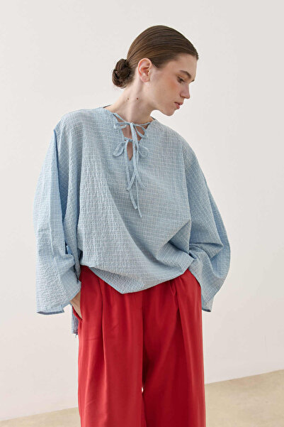 Fahhar Plaid Cape Shirt Blue