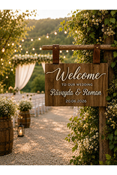 Lila Park Kişiye Özel Wedding Welcome Panosu - Ahşap MDF Düğün Karşılama Tabe...