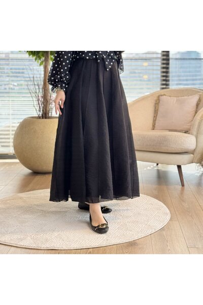 ALANURMODA 27039 تنورة شيفون مخيطة باللون الأسود