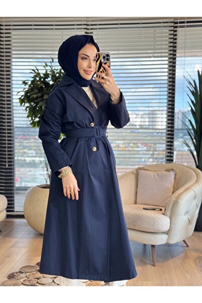 armine giyim 26yt706 four-button belted trench coat - navy blue