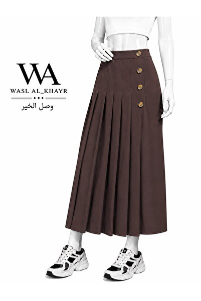 WASL ALKHAIR Women's Side Pleated Button Front Skirt - High Waist - 41cm Leng...