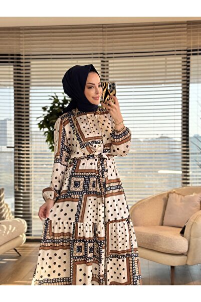 Merwishop MRW1761 فستان أنيق إكرو
