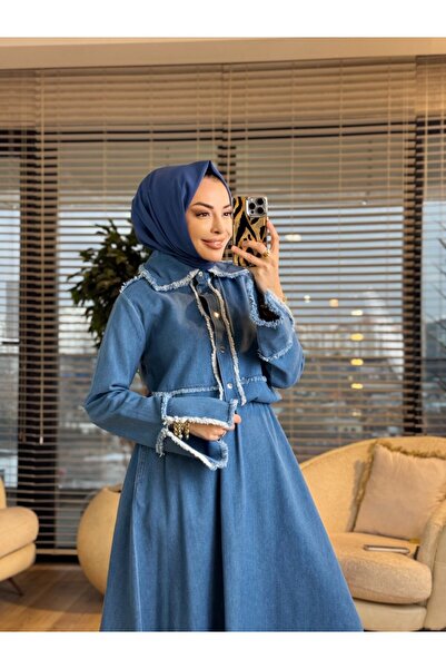 ALANURMODA 7475 tencel fringe detail skirt suit blue