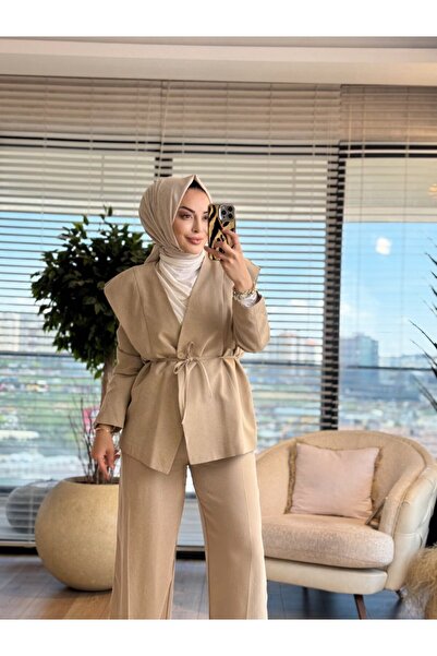 ALANURMODA 9035 Collarless Suit with Shoulder Pieces Mink
