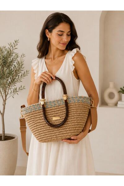 Mervişim Aksesuar Colorful Straw Hand and Shoulder Bag - Suitable for Summer ...
