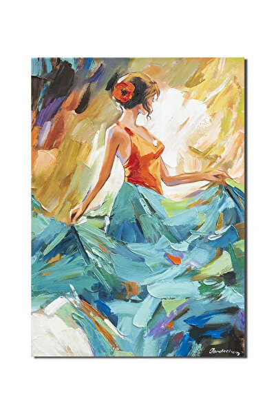 artnova Tablou pictat manual, Eleganta in turcoaz, 70x50cm ulei pe panza in c...