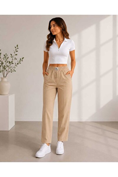 Moda Kazanç bej havuç paça pantolon