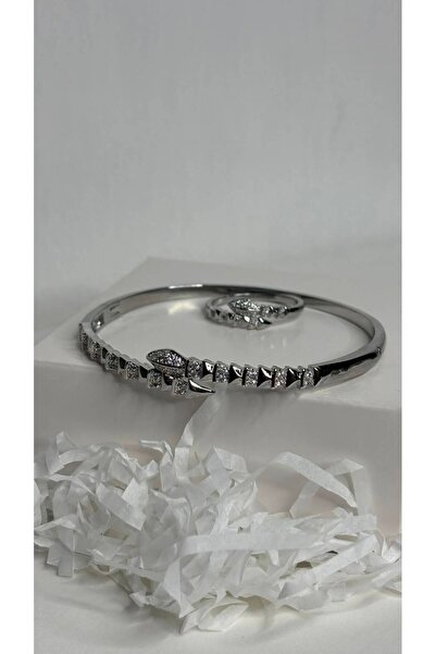 stainles steel Zircon Set Standing Bracelet and Ring Set in Luxurious and Ele...