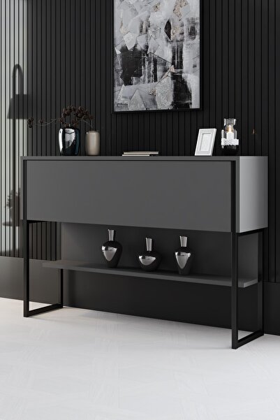 Empressco Şık Siyah Antrasit Ahşap Ayaklı Modern Dresser Çekmeceli Mobilya