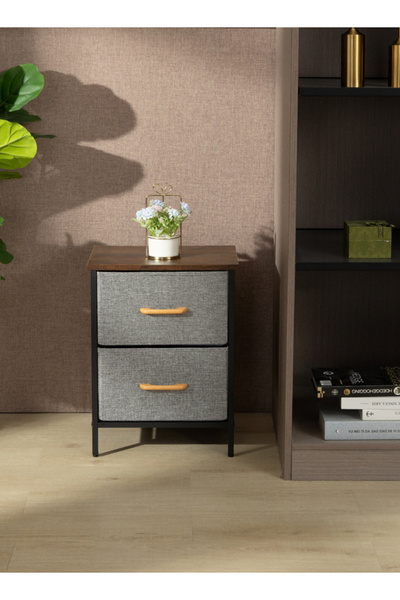 Lawazim 30x40x53cm Storage Cabinet with 2 Fabric Drawers, MDF Top, Iron Frame...
