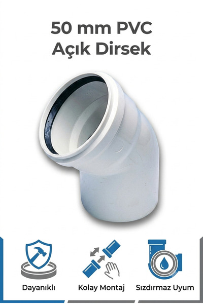 Primeaks 50 mm PVC Açık Dirsek Gri Atık Su Gider Boru Bağlantı Parçası Dayanı...