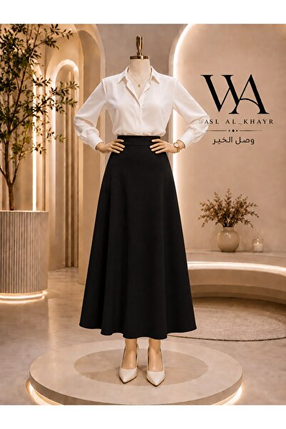 WASL ALKHAIR Women's 38cm Length Midi Skirt with Classic Flowing Cut and Soli...