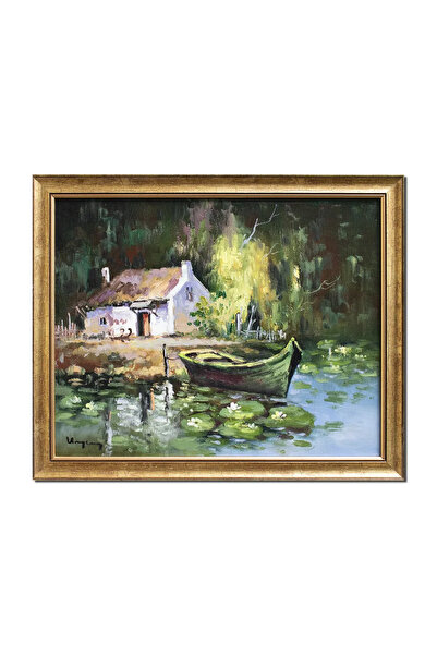 artnova Tablou peisaj din Delta Dunarii pictat manual inramat, 55x45cm ulei p...