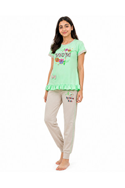 Generic Girls Mint Green and Beige Set with Mom Print 16Y