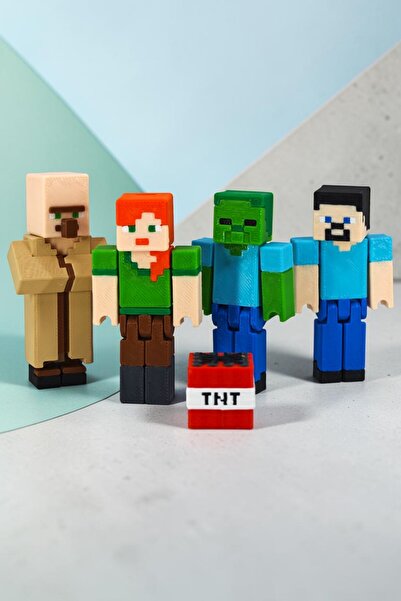Hunga Minecraft Steve, Alex, Köylü, Zombi & TNT Figür Seti | Hareketli Oyuncak