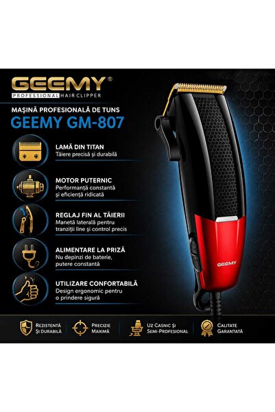 Geemy Mașină Profesională de Tuns GM-807, Motor Puternic 9-10W, Lamă Titanium...