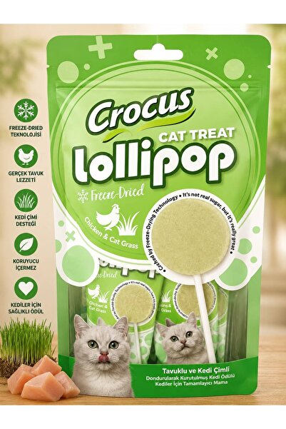 Crocus Tavuklu ve Kedi Çimli Kedi Lolipopu Ödül Maması 10'lu