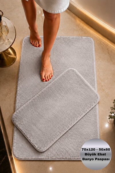 Relax Gri Kaymaz 70x120 50x60 Taban Makinede Yıkanabilir Yumuşak Yüzeyli Banyo Paspası