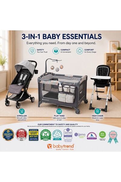 babytrend مركز رعاية الأطفال 3 في 1، عربة أطفال قابلة للطي ثلاثي الأبعاد وكرس...