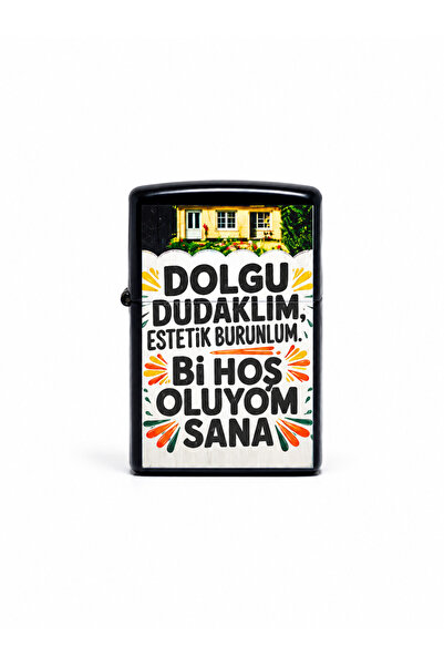 ONRSTORE Baskılı Benzinli Metal Çakmak – Klasik Kapaklı Doldurulabilir Çakmak