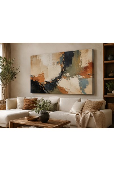 FTRMALZEMECİM Premium Gece Mavisi ve Kiremit Katmanlar Kanvas Tablo – Modern ...