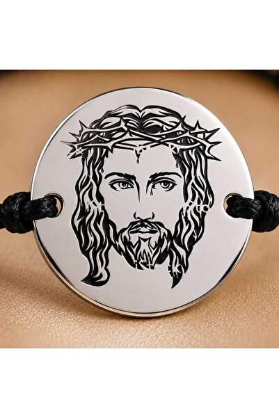 Simoshop Jesus Christ bracelet 925 silver - 16.5mm engraved coin, adjustable ...