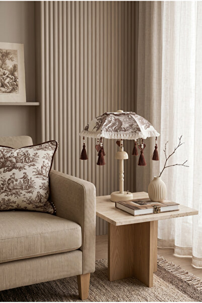 decofav Vintage Toile de Jouy Bali Şemsiyesi Şarjlı LED Aplik – Klasik Fransı...