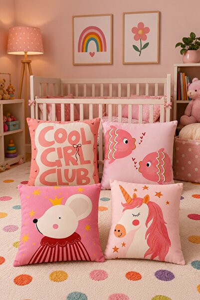 EVPANYA Set od 4 dečije i bebi jastučnice sa uzorkom Cool Girl Club