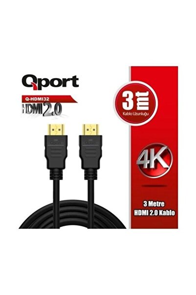 Universal كابل QPORT 3 متر Q-HDMI32 HDMI ذهبي 4K 60HZ 1.4v 2.0V