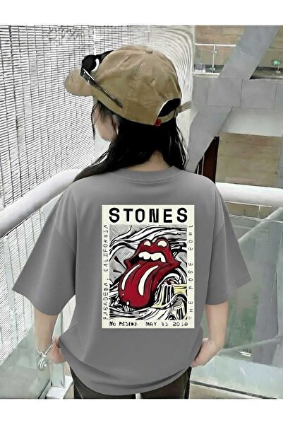 New Shine Rolling Stones Printed Oversize Cotton T-Shirt